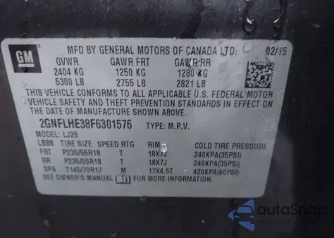 2015 Chevrolet Equinox Ltz z USA, uszkodzony, nr VIN 2GNFLHE38F6301576